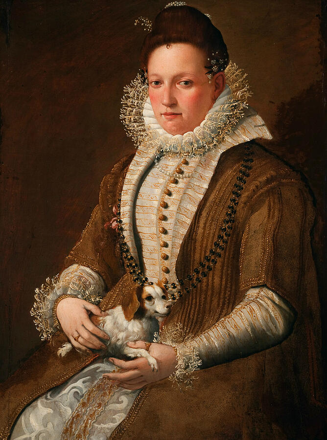 Portrait of a Lady with a Dog #1 Painting by Lavinia Fontana