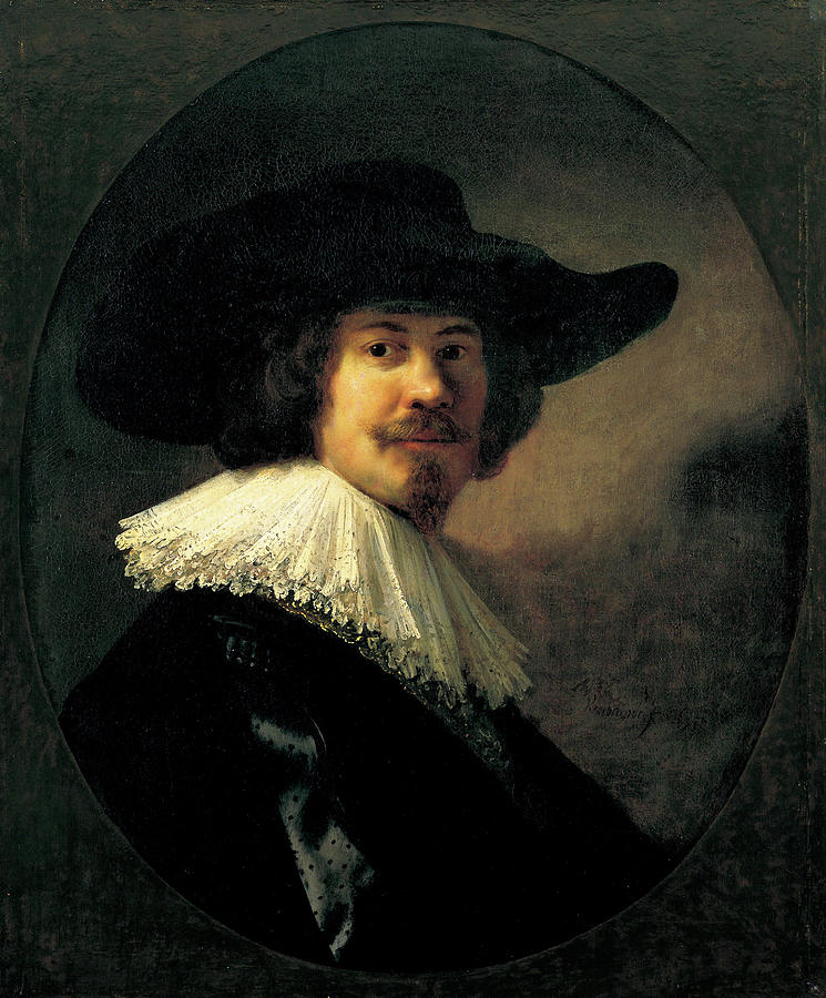 Portrait Of A Man In A Broad-brimmed Hat Painting By Rembrandt Van Rijn 