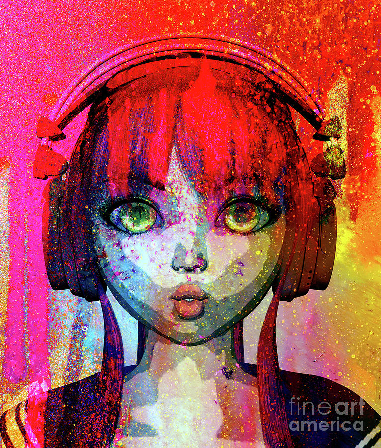 Portrait Of Happy Anime Girl With Headphone3d Rendering Digital Art By 7554