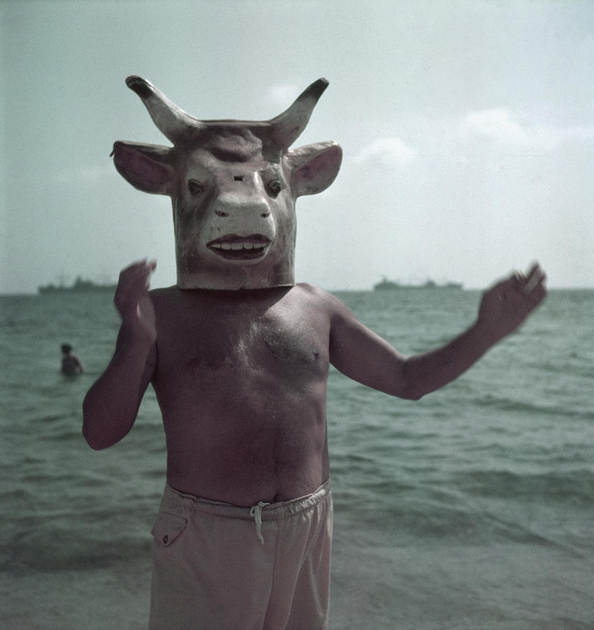 Portrait Of Masked Picasson On The Beach Photograph by Gjon Mili Portrait Of Masked Picasson On The Beach Photograph by Gjon Mili