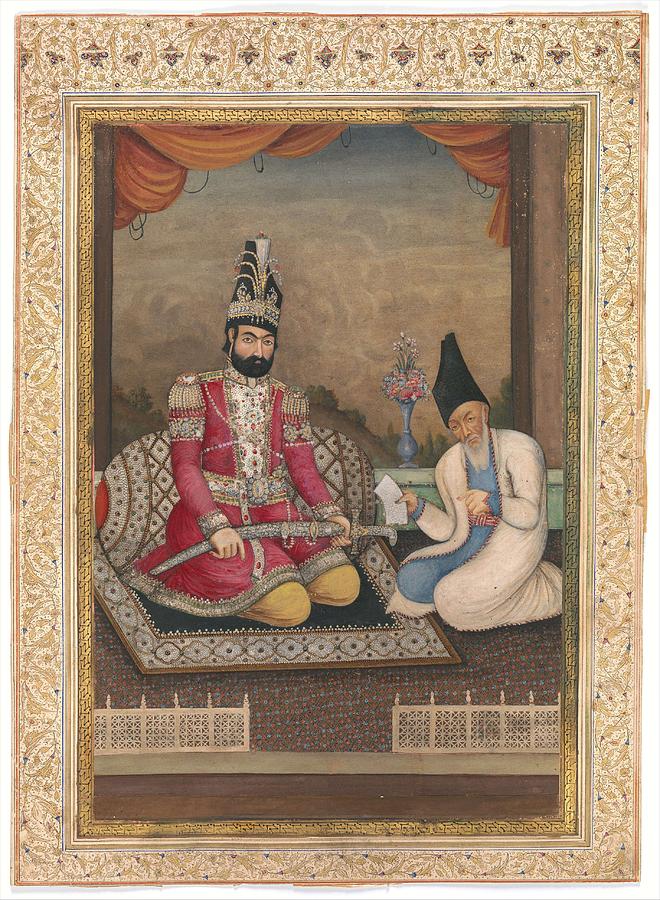 Portrait of Muhammad Shah Qajar and his Vizier Haj Mirza Aghasi  second quarter 19th century #1 Painting by Celestial Images