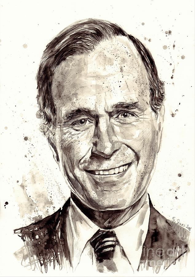 Richard Nixon Painting - President George H. W. Bush portrait #1 by Suzann Sines