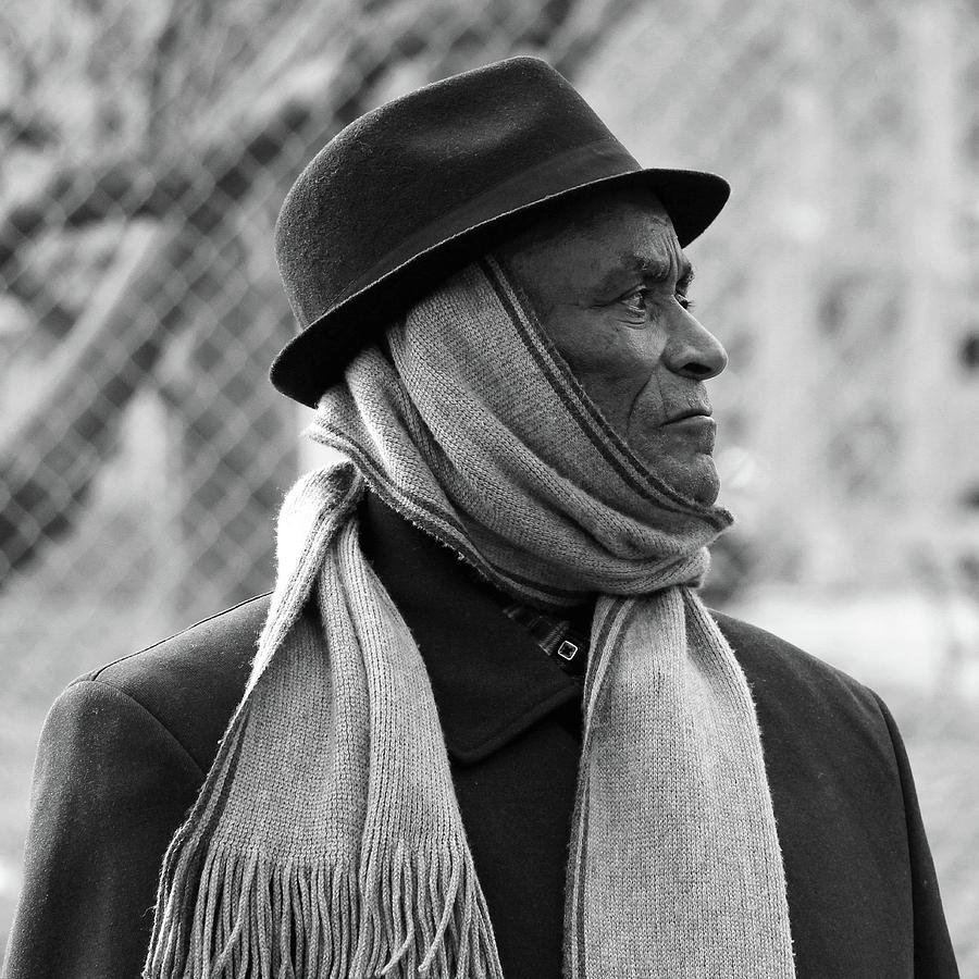 Profile of a Man Wearing a Hat and Scarf - 3 Photograph by Cora Wandel