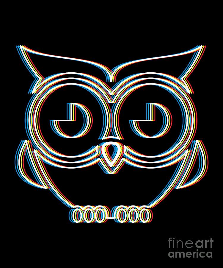 Psychedelic Owl Gift Psy Trance Music Trippy Retro 3D Effect Design for Animal Lovers Digital Art by Martin Hicks