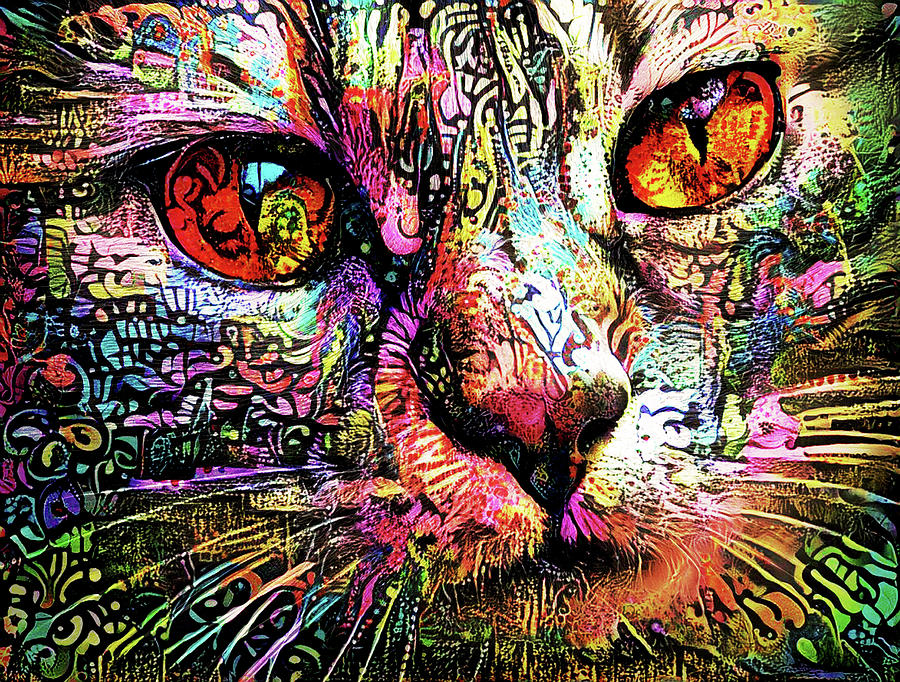 Psychedelic Tabby Cat Art #1 Digital Art by Peggy Collins