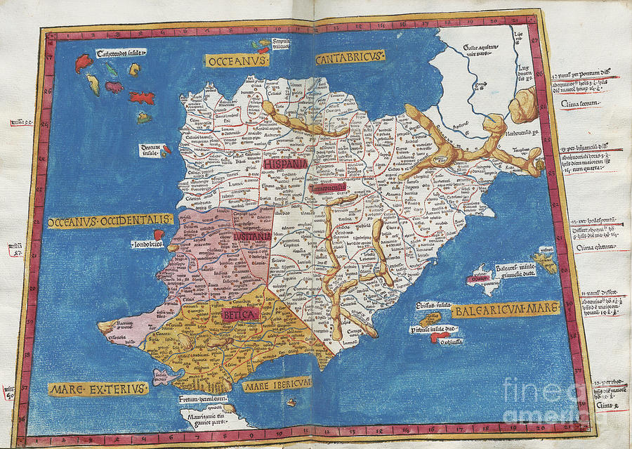 Ptolemys Map Of The Iberian Peninsula #1 Photograph by Alvin/science Photo Library