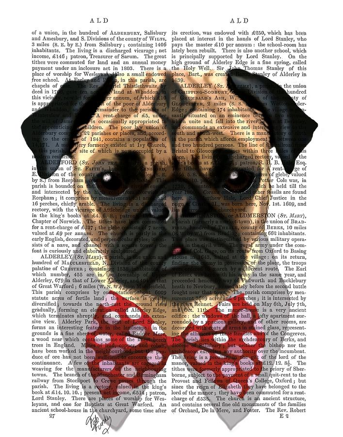 Animal Painting - Pug With Red Spotted Bow Tie #1 by Fab Funky