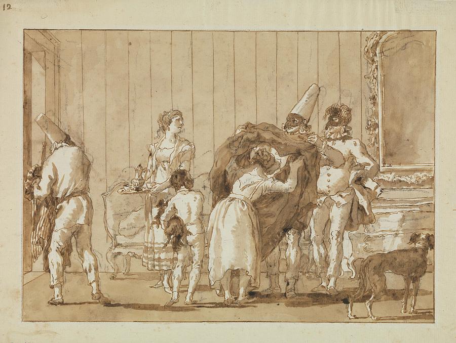 Dog Drawing - Punchinello As A Dressmaker by Giovanni Domenico Tiepolo