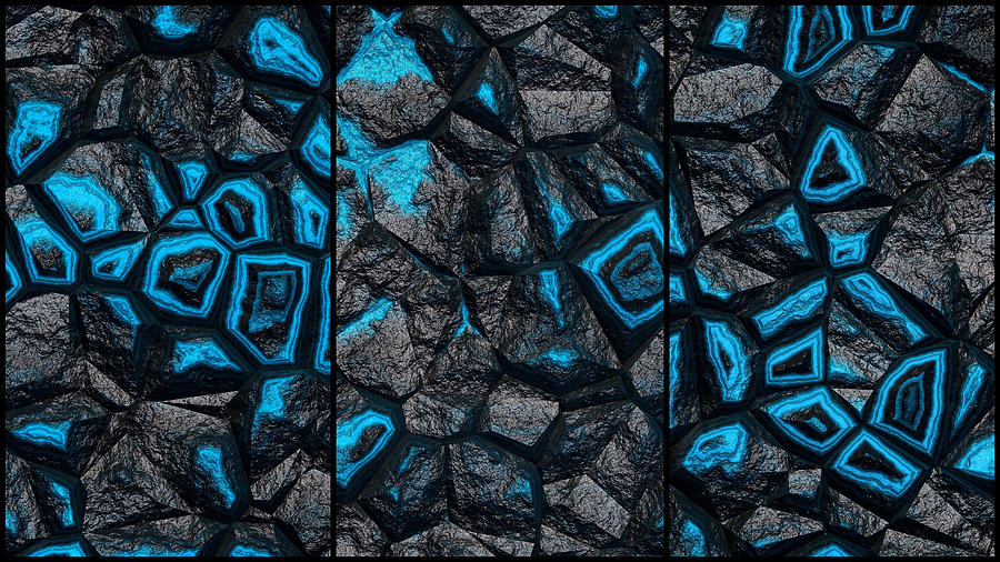 Punchy Blue Rock Wall Abstract Triptych #1 Digital Art by Don Northup