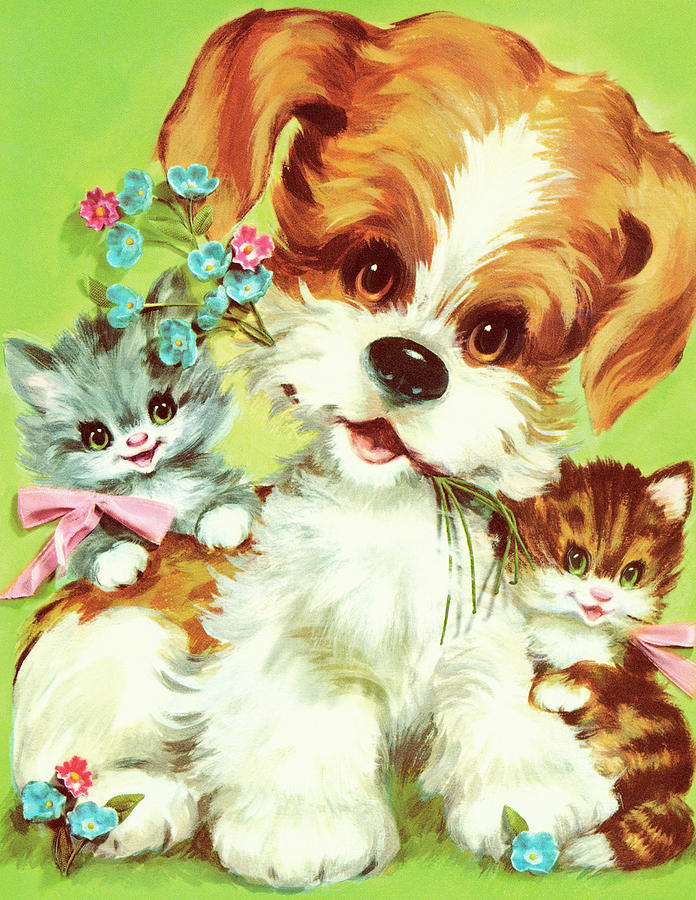 Vintage Drawing - Puppies #1 by CSA Images