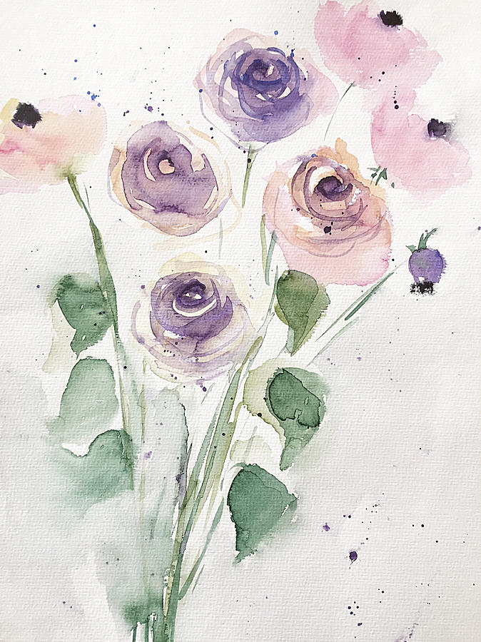 Purple Flowers Art #1 Painting by Britta Zehm