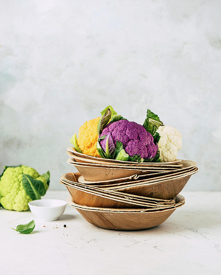 Purple, Orange, White And Green Cauliflower #1 Photograph by Ewgenija Schall