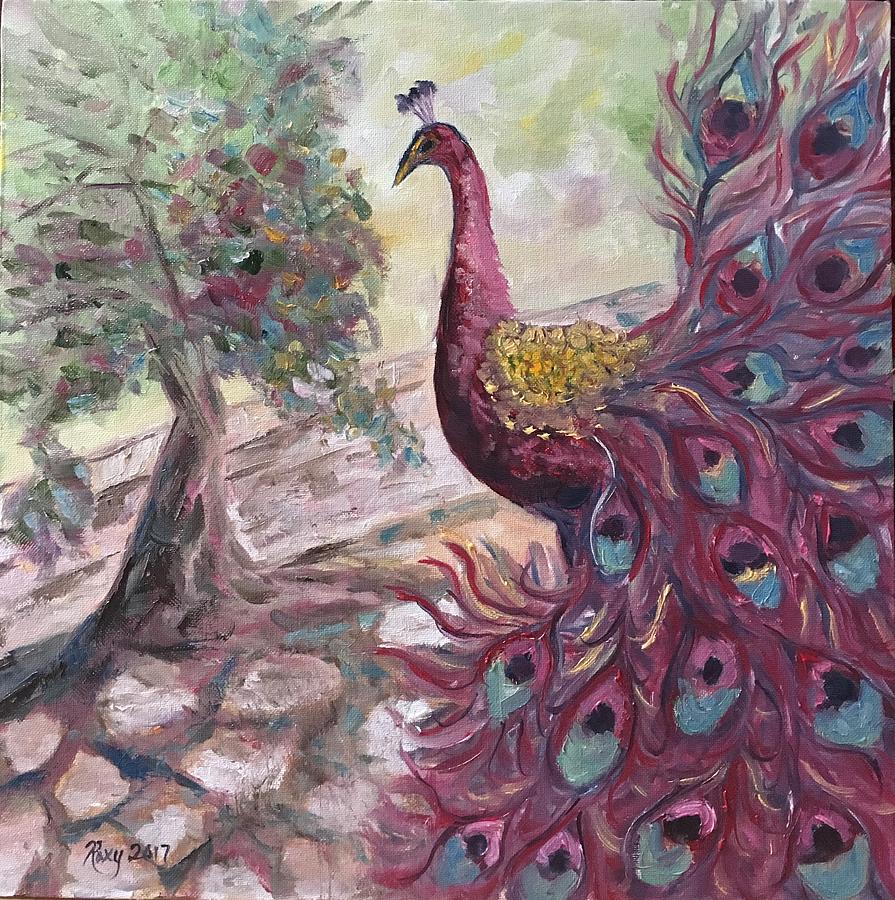 Purple Peacock Painting by Roxy Rich
