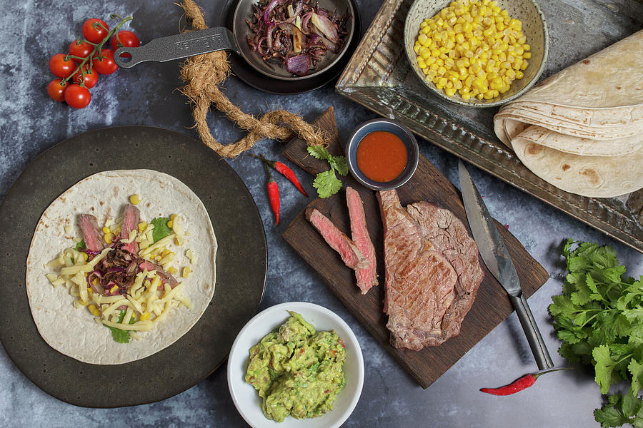 Quesadillas With Steak, Corn, Cheese, Coriander And Guacamole #1 Photograph by Nicole Godt