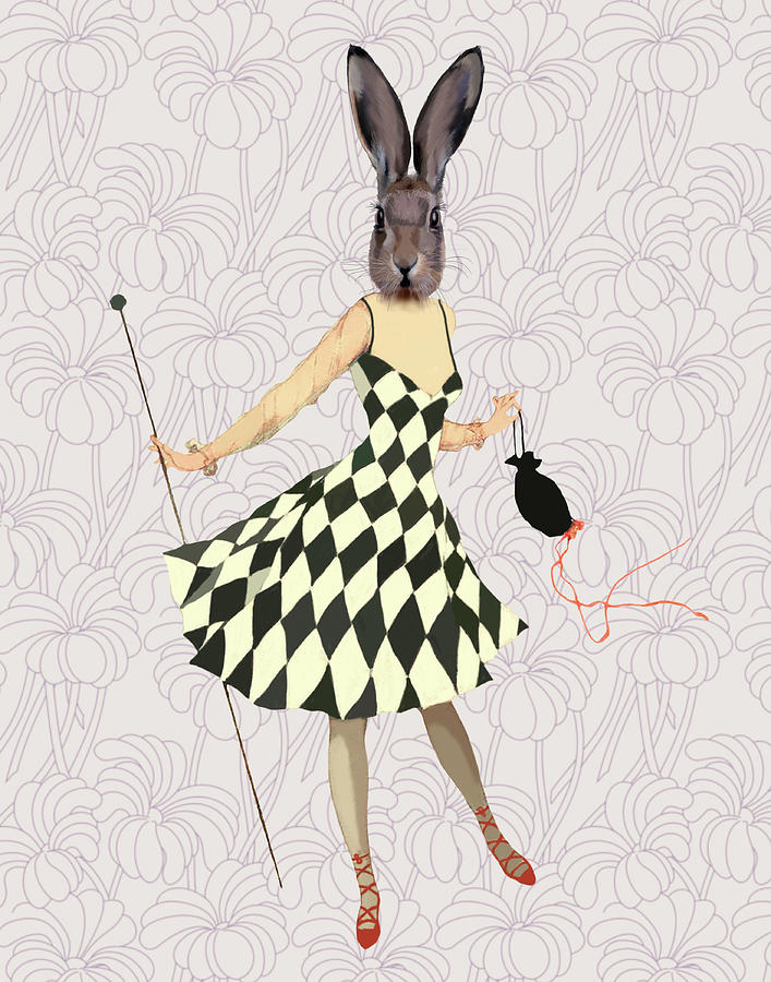 Animal Painting - Rabbit In Black White Dress #1 by Fab Funky