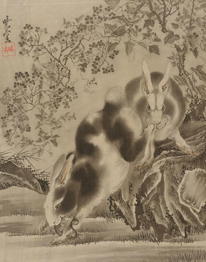 Rabbits, from circa 1887 Painting by Kawanabe Kyosai
