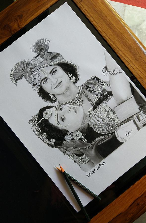 Hindu deity sketch, Radha Krishna Ganesha, Krishna s, hair Accessory, face,  pencil png | PNGWing