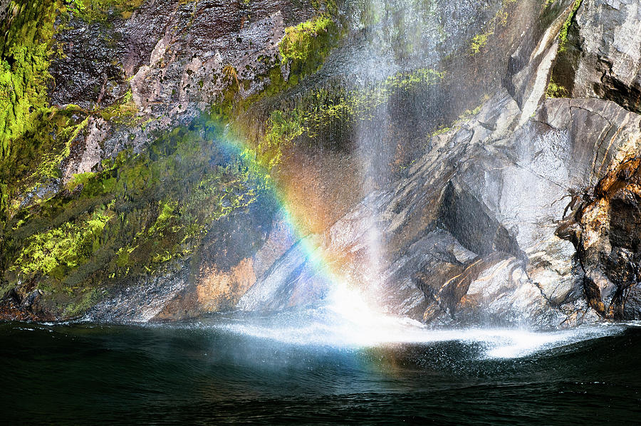 Rainbow In Waterfall Over Cliffs Digital Art By Tom Blachford Fine