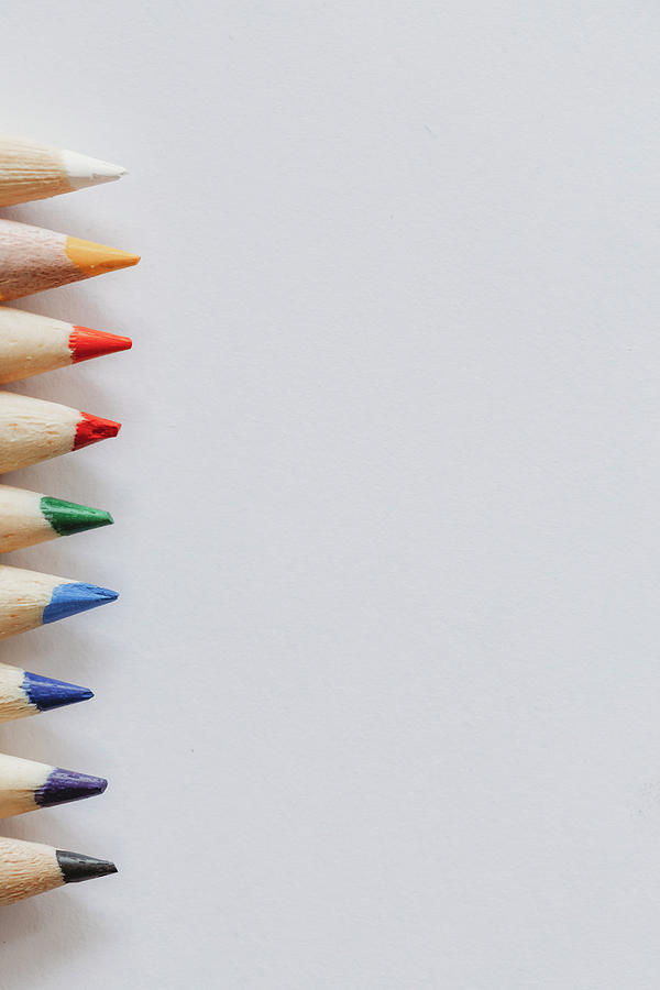 Rainbow Of Coloring Pencil Tips On Plain White Background Photograph by  Cavan Images - Pixels
