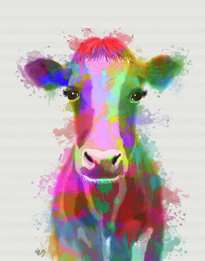 Steampunk Painting - Rainbow Splash Cow #1 by Fab Funky