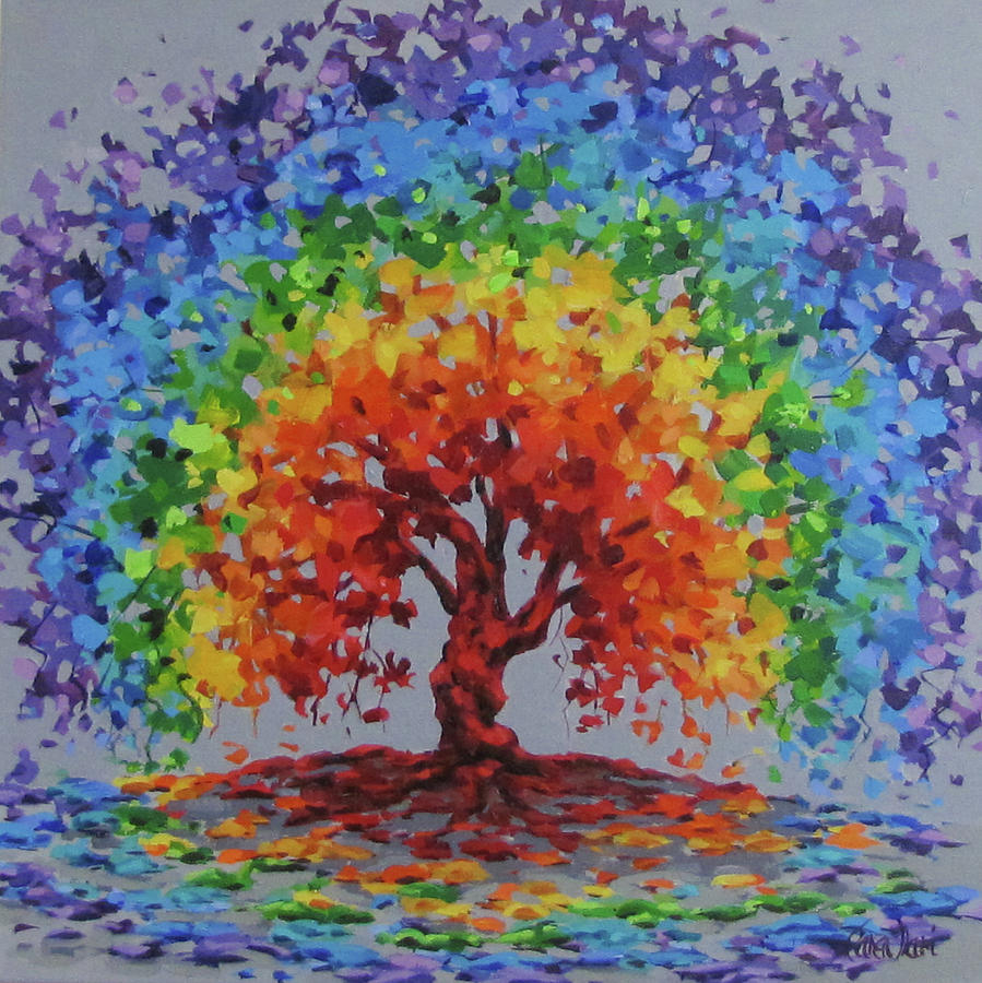 Rainbow Tree Painting by Karen Ilari - Pixels