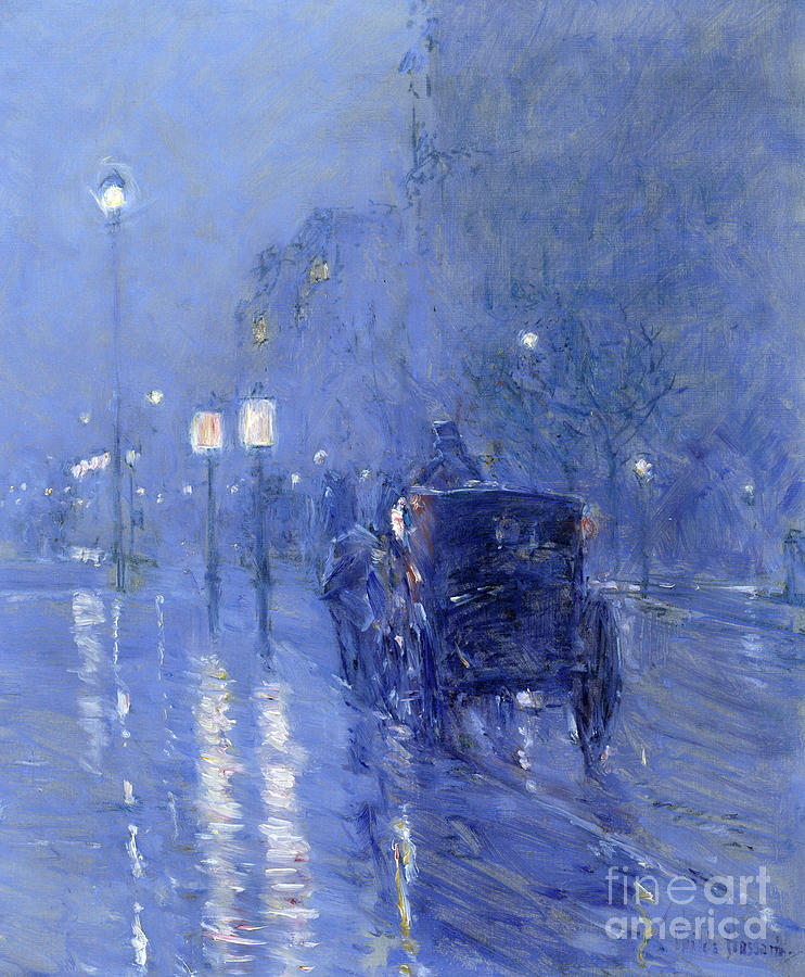 Street Lamp Painting - Rainy Midnight, Late 1890s 1 by Childe Hassam Street Lamp Painting - Rainy Midnight, Late 1890s 1 by Childe Hassam
