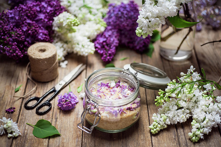 Raw Cane Sugar Flavoured With Fresh Lilac Flowers #1 Photograph by Canan Czemmel
