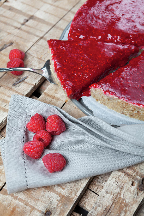 Raw, Vegan Cashew Nut Cheesecake With A Raspberry Topping #1 Photograph by Jalag / Intosite Kitchengirls