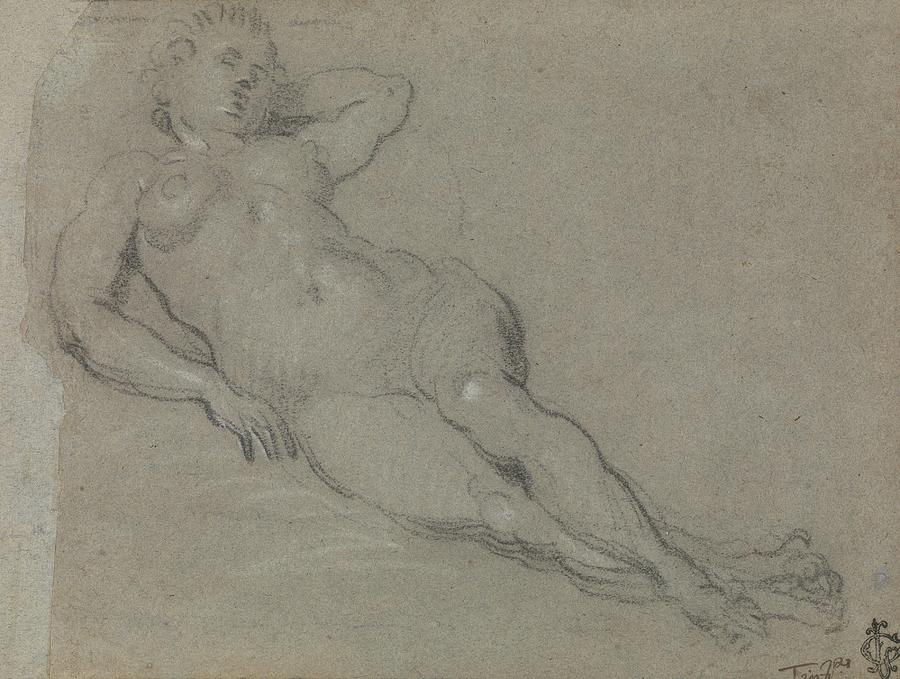 Reclining Female Nude #2 Drawing by Domenico Tintoretto
