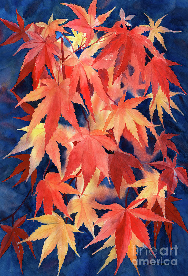 Fall Painting - Red and Blue Maple Leaf Design by Sharon Freeman