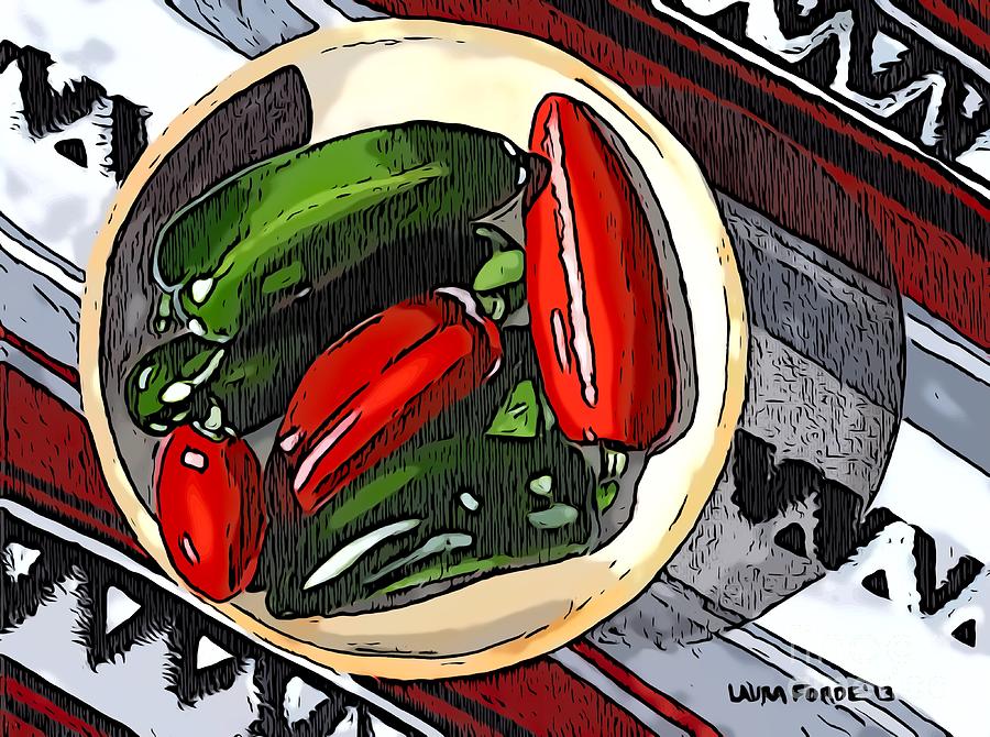 Red and Green Peppers #2 Digital Art by Laura Forde