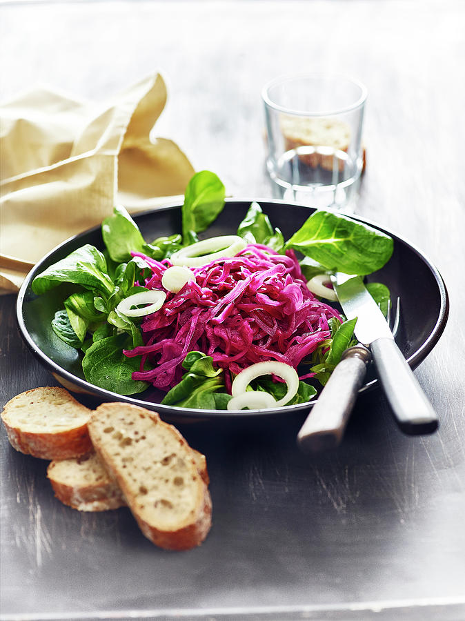Red Cabbage,corn Lettuce And Linseed Salad #1 Photograph by Perrin