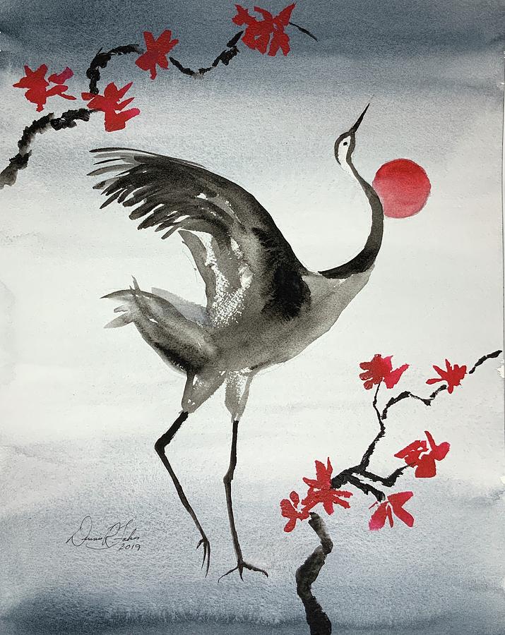 Red Crested Crane Painting by Dennis - Pixels