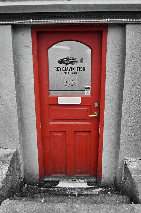 Red Door Reykjavik Fish Restaurant Iceland Color Splash Digital Art by Shawn OBrien