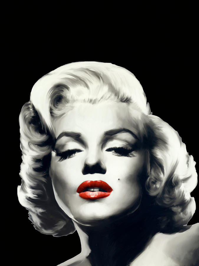 Red Lips Marilyn In Black #1 Painting by Chris Consani