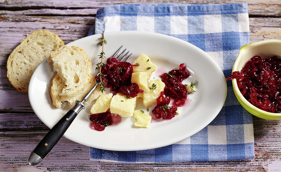 Red Onion Jam With Red Wine Served With Hard Cheese #1 Photograph by Teubner Foodfoto