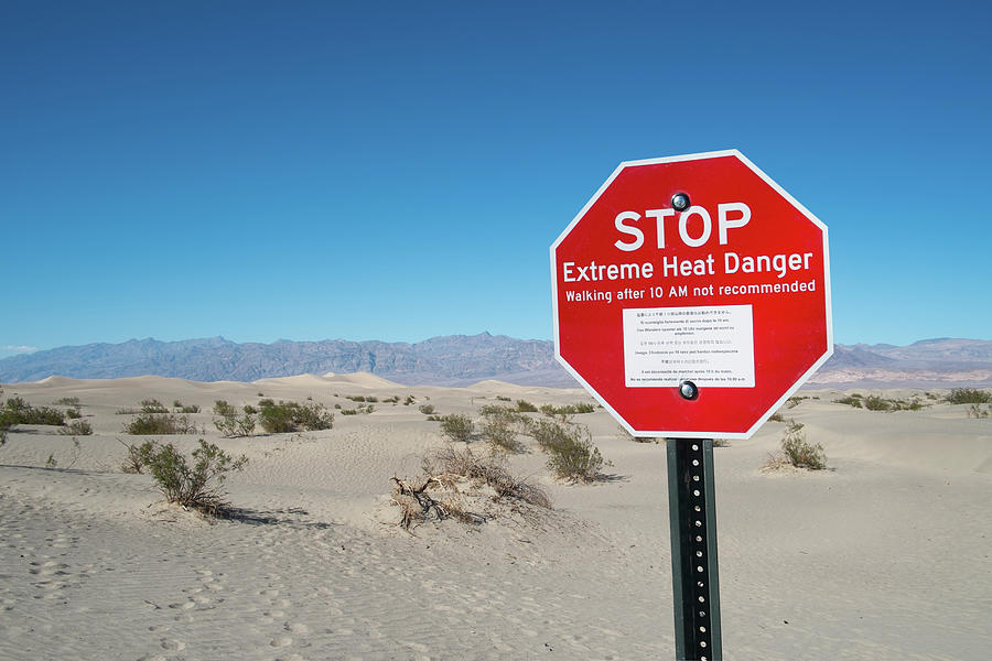 Death Valley National Park Digital Art - Red Stop Sign, Stove Pipe Dunes, Death Valley, California, Usa #1 by Owen Smith
