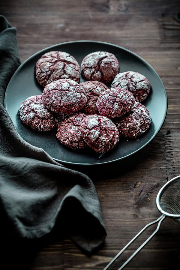 Red Velvet Crinkle Cookies Made With Beetroot Powder #1 Photograph by Daniela Lambova