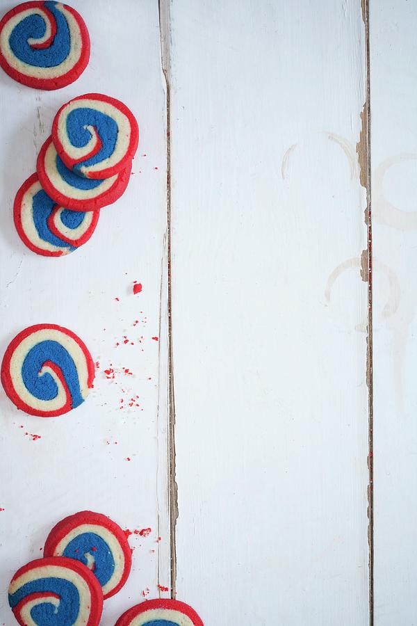Red, White And Blue Spiral Biscuits #1 Photograph by Great Stock!
