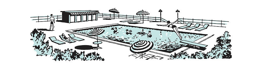 Vintage Drawing - Resort Swimming Pool #1 by CSA Images