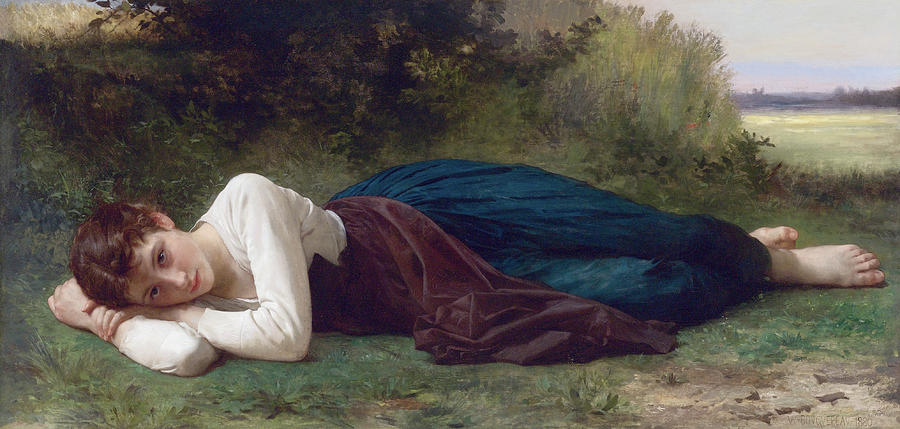 William Adolphe Bouguereau Painting - Rest - young girl lying down #1 by William-Adolphe Bouguereau