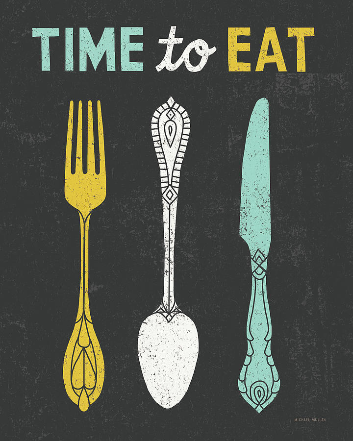 Fork Painting - Retro Diner Time To Eat #1 by Michael Mullan