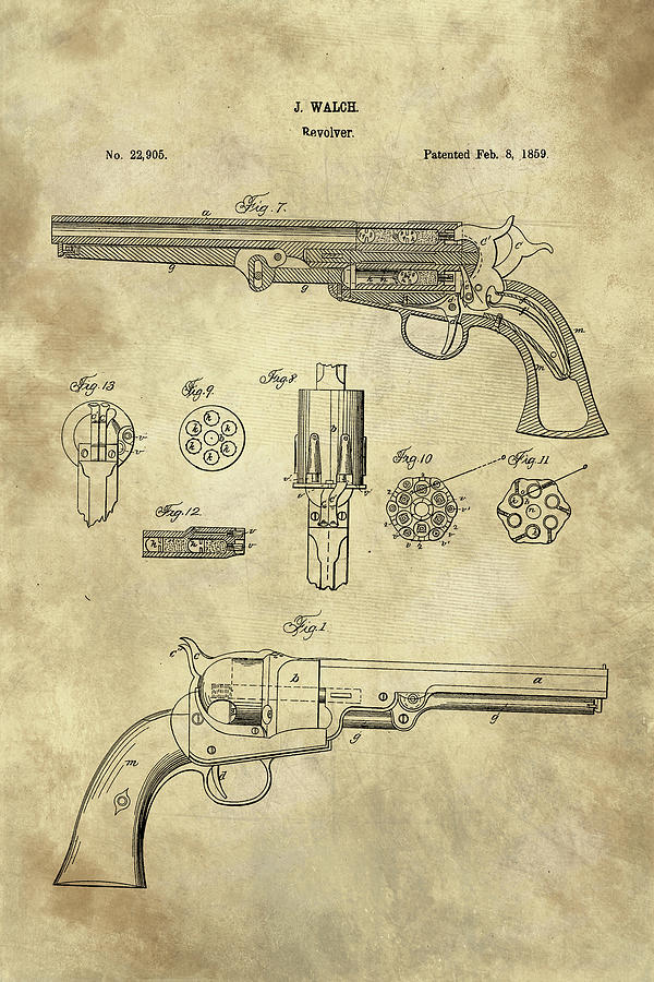 Revolver Blueprint Industrial Farmhouse #1 Digital Art by Tina Lavoie ...