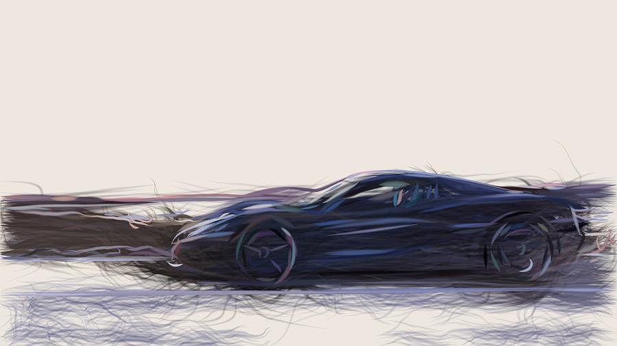 Rimac C Two Drawing #2 Digital Art by CarsToon Concept