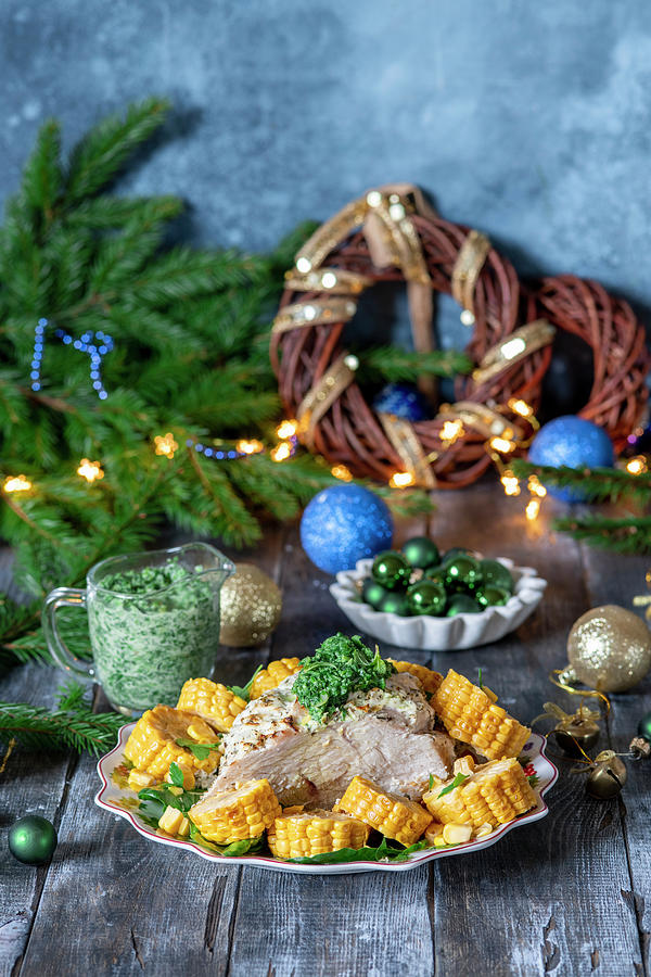 Christmas Photograph - Roasted Turkey With Corn Cobs For Christmas #1 by Irina Meliukh