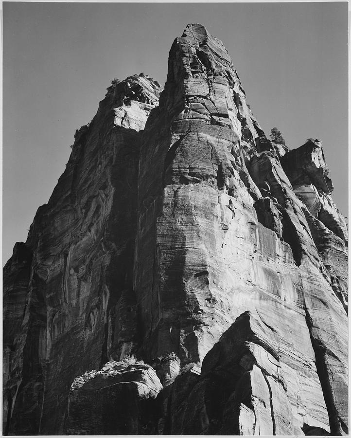 Rock formation from below In Zion National Park Utah. (Vertical orientation) 1933 - 1942 Painting by Ansel Adams