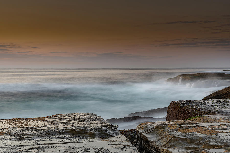 Rock Platform Sunrise Seascape with Light Smattering of Clouds by Merrillie Redden Rock Platform Sunrise Seascape with Light Smattering of Clouds by Merrillie Redden