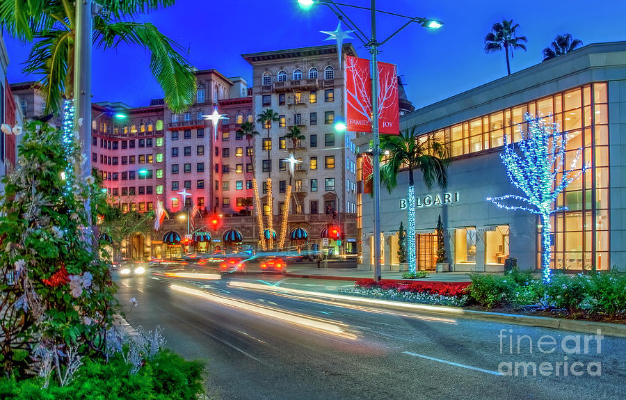 Rodeo Drive Beverly Hills Night Lit Photograph