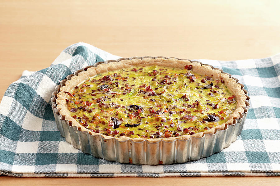 Roman Lentil Tart With Shortcrust Pastry, Leeks, Carrots, Bacon, Olives And Egg #1 Photograph by Teubner Foodfoto
