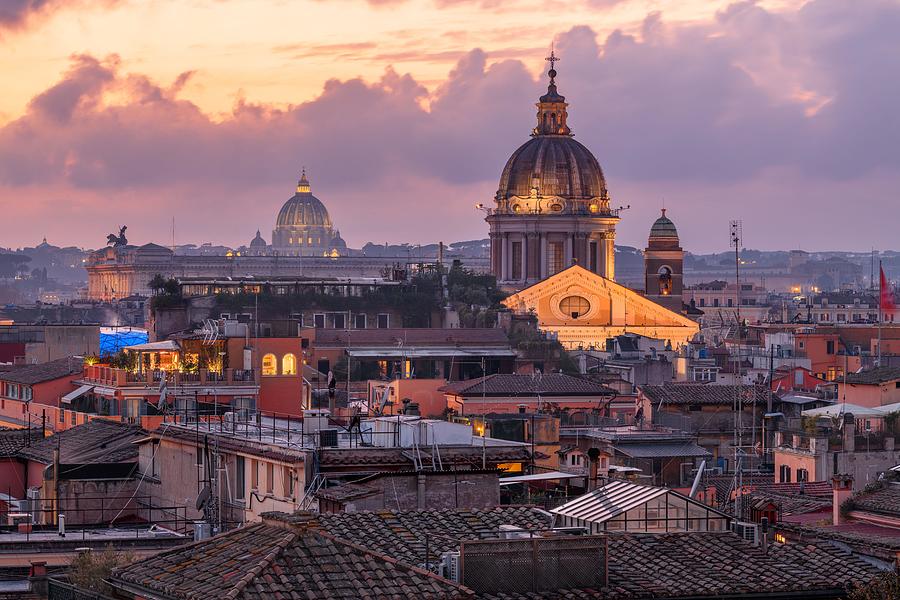 Sunset Photograph - Rome, Italy Rooftop Skyline At Dusk #1 by Sean Pavone